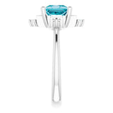 14K Gold Square Natural London Blue Topaz & Natural Diamond Geometric Ring - White Gold - view 4
