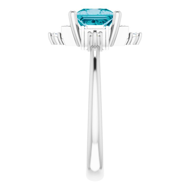 14K Gold Square Natural London Blue Topaz & Natural Diamond Geometric Ring - White Gold - view 4