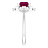 14K Gold Square Natural Rhodolite Garnet & Natural Diamond Geometric Ring - White Gold - view 4