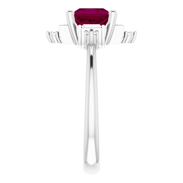 14K Gold Square Natural Rhodolite Garnet & Natural Diamond Geometric Ring - White Gold - view 4