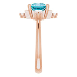 14K Gold Square Natural London Blue Topaz & Natural Diamond Geometric Ring - Rose Gold - view 4