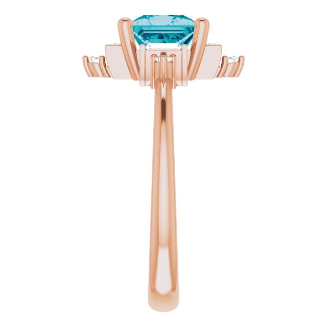 14K Gold Square Natural London Blue Topaz & Natural Diamond Geometric Ring - Rose Gold - view 4