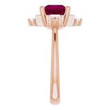 14K Gold Square Natural Rhodolite Garnet & Natural Diamond Geometric Ring - Rose Gold - view 4
