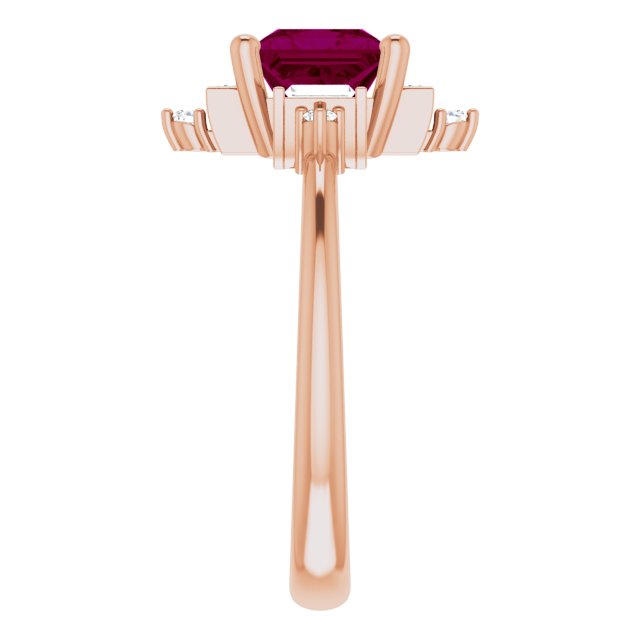 14K Gold Square Natural Rhodolite Garnet & Natural Diamond Geometric Ring - Rose Gold - view 4