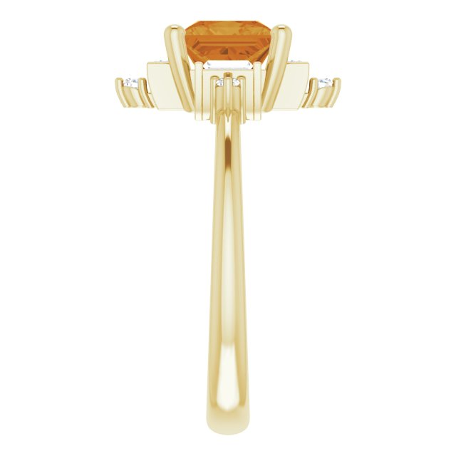 14K Gold Square Natural Citrine & Natural Diamond Geometric Ring - Yellow Gold - view 4