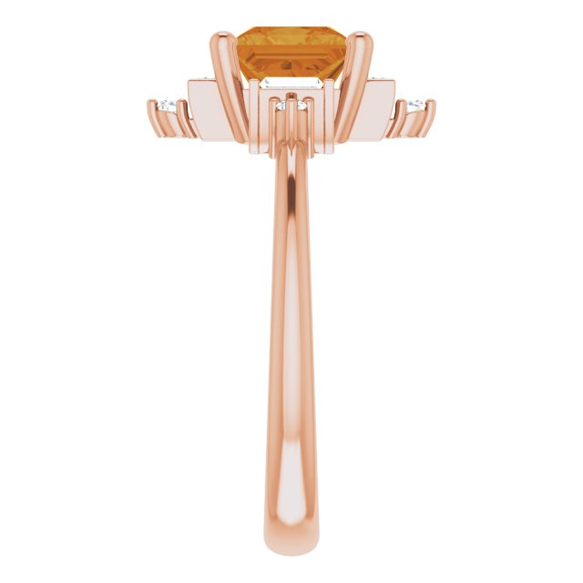 14K Gold Square Natural Citrine & Natural Diamond Geometric Ring - Rose Gold - view 4