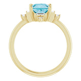 14K Gold Square Natural London Blue Topaz & Natural Diamond Geometric Ring - Yellow Gold - view 2