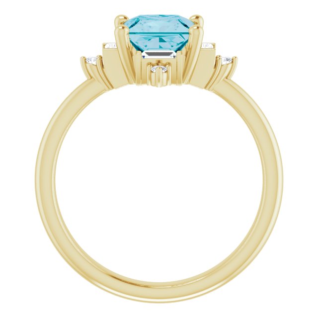 14K Gold Square Natural London Blue Topaz & Natural Diamond Geometric Ring - Yellow Gold - view 2