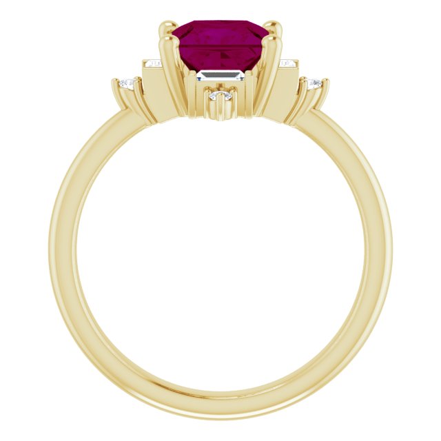 14K Gold Square Natural Rhodolite Garnet & Natural Diamond Geometric Ring - Yellow Gold - view 2