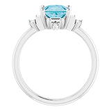 14K Gold Square Natural London Blue Topaz & Natural Diamond Geometric Ring - White Gold - view 2