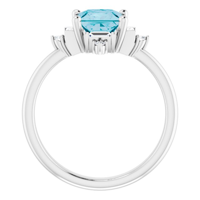 14K Gold Square Natural London Blue Topaz & Natural Diamond Geometric Ring - White Gold - view 2