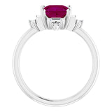 Platinum Square Natural Rhodolite Garnet & Natural Diamond Geometric Ring - view 2