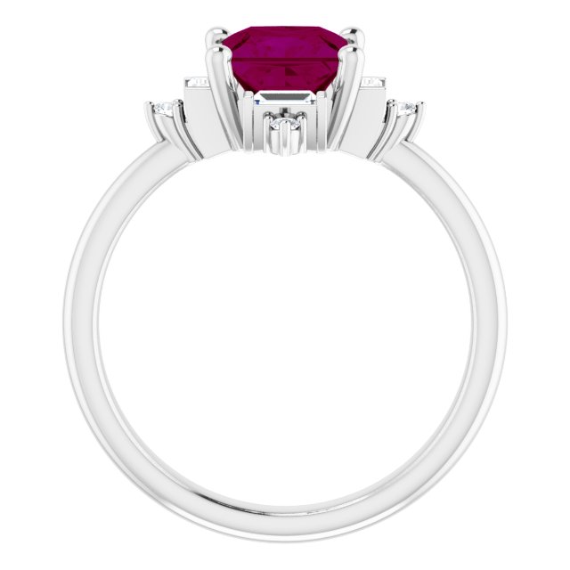 14K Gold Square Natural Rhodolite Garnet & Natural Diamond Geometric Ring - White Gold - view 2