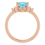14K Gold Square Natural London Blue Topaz & Natural Diamond Geometric Ring - Rose Gold - view 2
