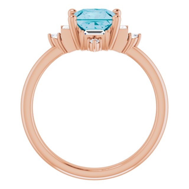 14K Gold Square Natural London Blue Topaz & Natural Diamond Geometric Ring - Rose Gold - view 2