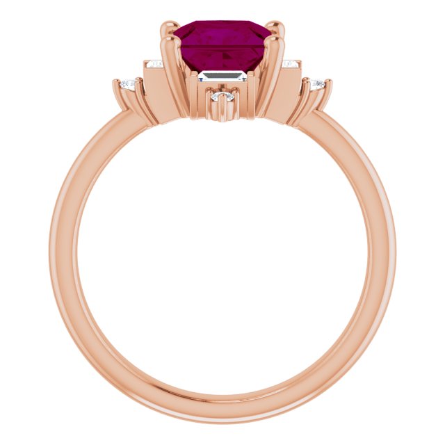 14K Gold Square Natural Rhodolite Garnet & Natural Diamond Geometric Ring - Rose Gold - view 2