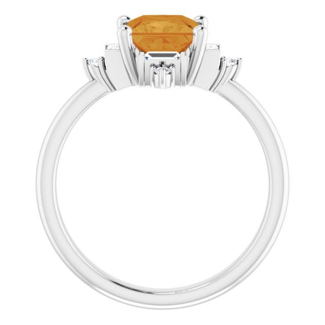 Platinum Square Natural Citrine & Natural Diamond Geometric Ring - view 2