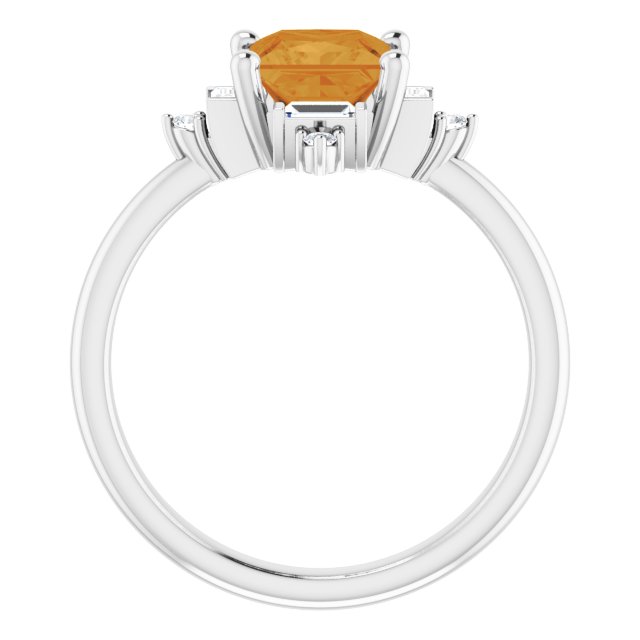 Platinum Square Natural Citrine & Natural Diamond Geometric Ring - view 2