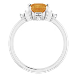 14K Gold Square Natural Citrine & Natural Diamond Geometric Ring - White Gold - view 2