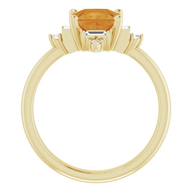 14K Gold Square Natural Citrine & Natural Diamond Geometric Ring - Yellow Gold - view 2