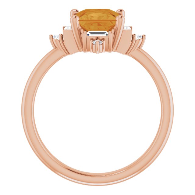 14K Gold Square Natural Citrine & Natural Diamond Geometric Ring - Rose Gold - view 2