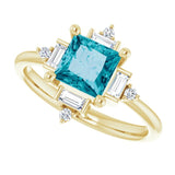 14K Gold Square Natural London Blue Topaz & Natural Diamond Geometric Ring - Yellow Gold - view 5