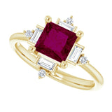 14K Gold Square Natural Rhodolite Garnet & Natural Diamond Geometric Ring - Yellow Gold - view 5