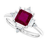 14K Gold Square Natural Rhodolite Garnet & Natural Diamond Geometric Ring - White Gold - view 5