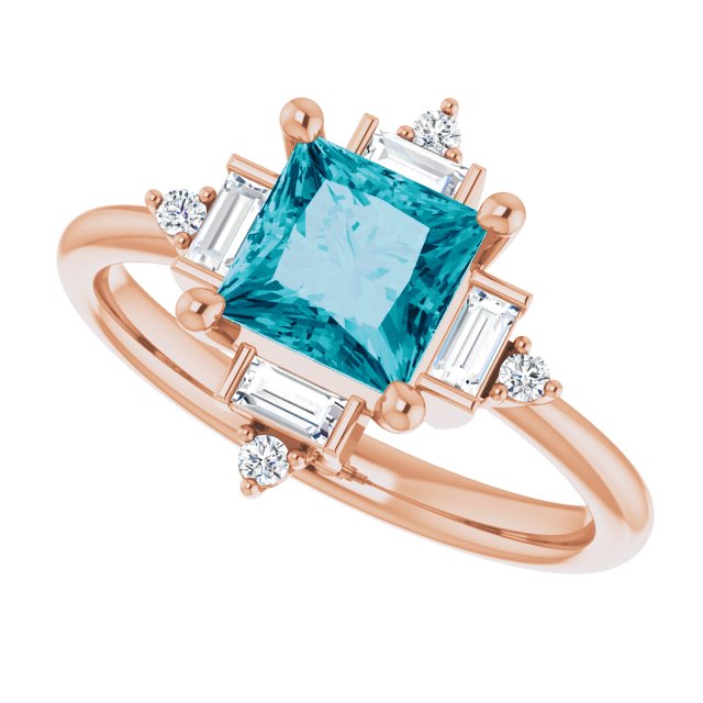 14K Gold Square Natural London Blue Topaz & Natural Diamond Geometric Ring - Rose Gold - view 5