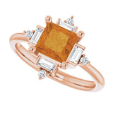 14K Gold Square Natural Citrine & Natural Diamond Geometric Ring - Rose Gold - view 5