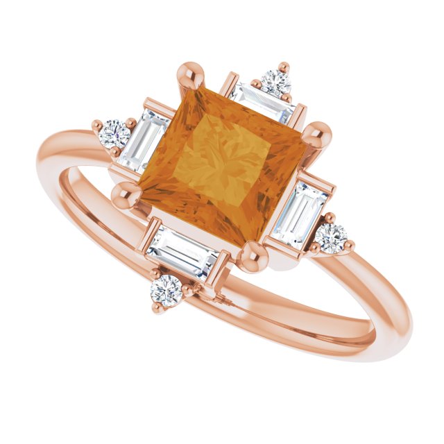 14K Gold Square Natural Citrine & Natural Diamond Geometric Ring - Rose Gold - view 5