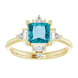 14K Gold Square Natural London Blue Topaz & Natural Diamond Geometric Ring - Yellow Gold - view 3