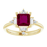 14K Gold Square Natural Rhodolite Garnet & Natural Diamond Geometric Ring - Yellow Gold - view 3