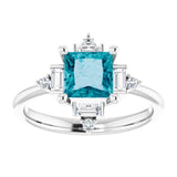 14K Gold Square Natural London Blue Topaz & Natural Diamond Geometric Ring - White Gold - view 3