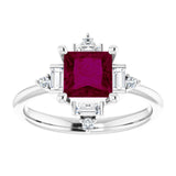 14K Gold Square Natural Rhodolite Garnet & Natural Diamond Geometric Ring - White Gold - view 3