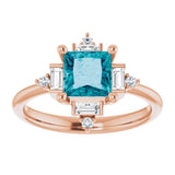 14K Gold Square Natural London Blue Topaz & Natural Diamond Geometric Ring - Rose Gold - view 3