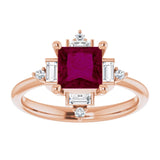 14K Gold Square Natural Rhodolite Garnet & Natural Diamond Geometric Ring - Rose Gold - view 3