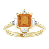 14K Gold Square Natural Citrine & Natural Diamond Geometric Ring - Yellow Gold - view 3