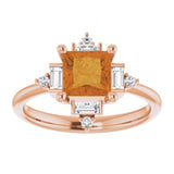 14K Gold Square Natural Citrine & Natural Diamond Geometric Ring - Rose Gold - view 3