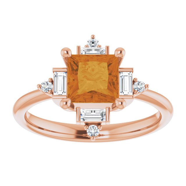 14K Gold Square Natural Citrine & Natural Diamond Geometric Ring - Rose Gold - view 3