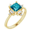 14K Gold Square Natural London Blue Topaz & Natural Diamond Geometric Ring - Yellow Gold