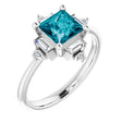 Platinum Square Natural London Blue Topaz & Natural Diamond Geometric Ring