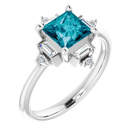 Platinum Square Natural London Blue Topaz & Natural Diamond Geometric Ring