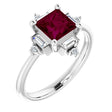 Platinum Square Natural Rhodolite Garnet & Natural Diamond Geometric Ring