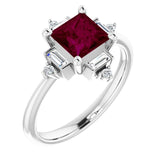 Platinum Square Natural Rhodolite Garnet & Natural Diamond Geometric Ring