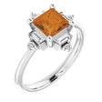 Platinum Square Natural Citrine & Natural Diamond Geometric Ring
