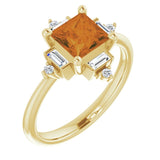 14K Gold Square Natural Citrine & Natural Diamond Geometric Ring - Yellow Gold