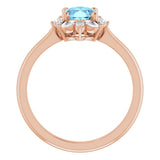 14K Gold Oval Natural Aquamarine & Natural Diamond Halo-Style Ring – 8mm Stones - Rose Gold - view 2