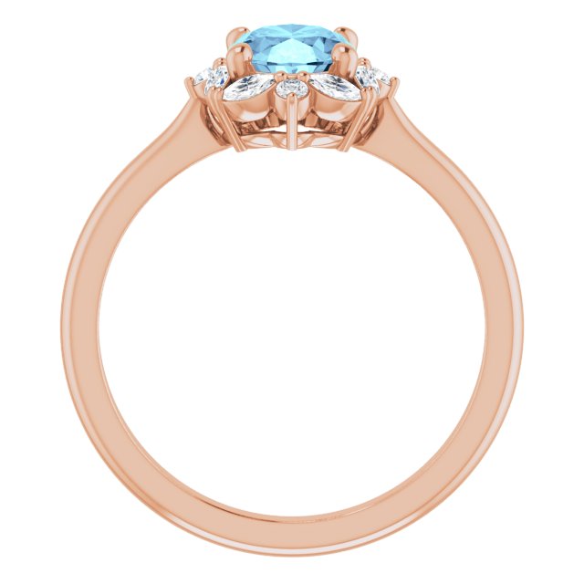 14K Gold Oval Natural Aquamarine & Natural Diamond Halo-Style Ring – 8mm Stones - Rose Gold - view 2
