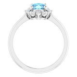 14K Gold Oval Natural Aquamarine & Natural Diamond Halo-Style Ring – 8mm Stones - White Gold - view 2